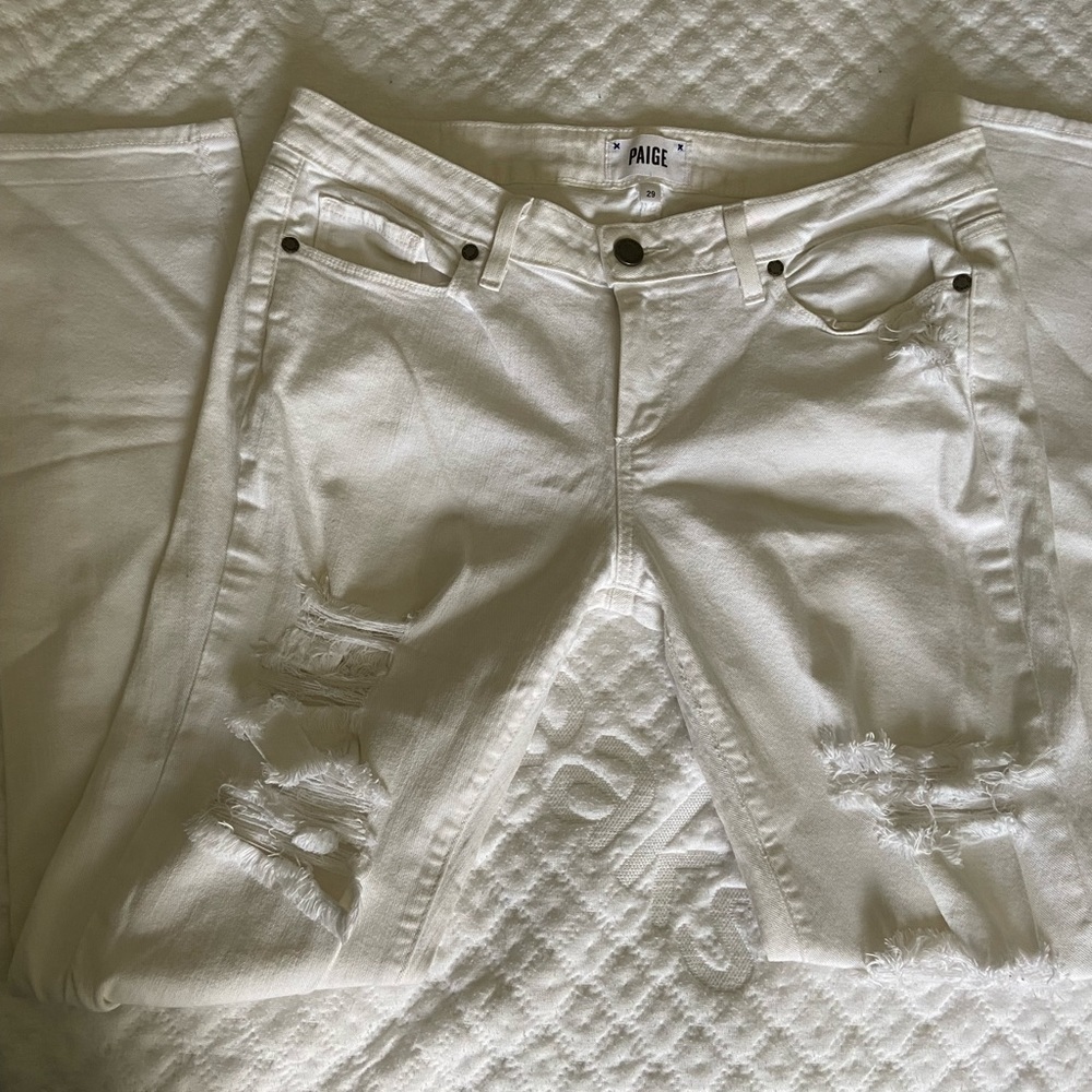 Paige Jimmy Jimmy Skinny Womens White Ripped Jeans size 29